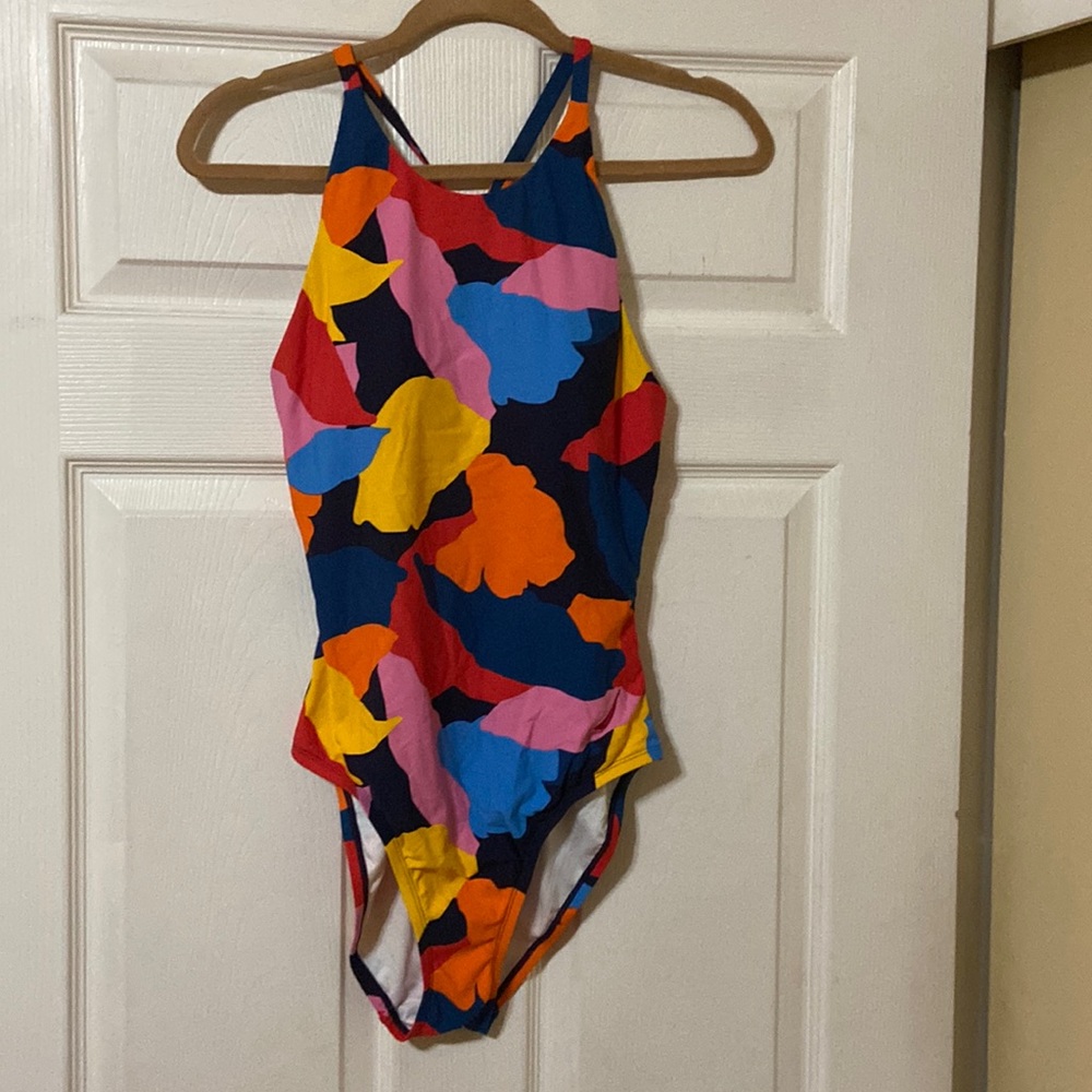 Multi Color Cross Back One Piece Swimsuit
